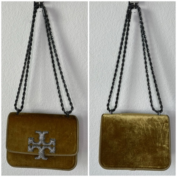 Tory Burch Eleanor Small Velvet Pave Logo Shoulder Bag Purse - Picture 8 of 10